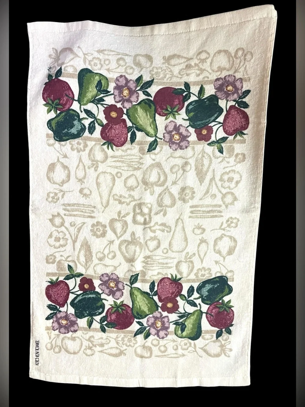 Kitchen Towel Set 2x Crochet Top & Standard ~ Floral Fruits Vegetables NEW NWOT